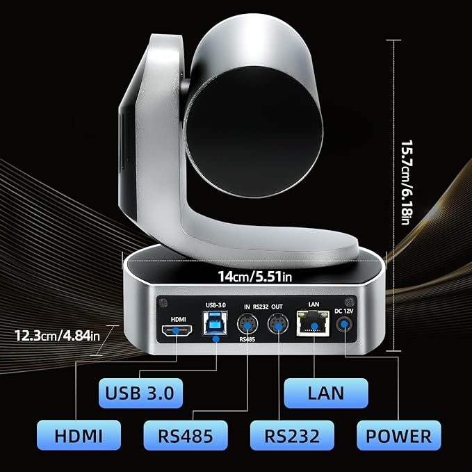 Vunvooker 4K Conference Room Camera,PTZ Camera 20X Optical Zoom with IP/USB3.0/HDMI/RS232/RS485 for IP Live Streaming Video Conference and Church Education