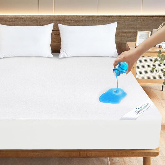Skiennix Queen Mattress Protector - Waterproof Fitted Cover with Absorbent Terry | 18'' Deep Pocket