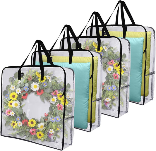VENO Clear Moving Bags - Heavy Duty Packing Totes for 30" Wreaths, Clothes & Bedding | 4 Pack