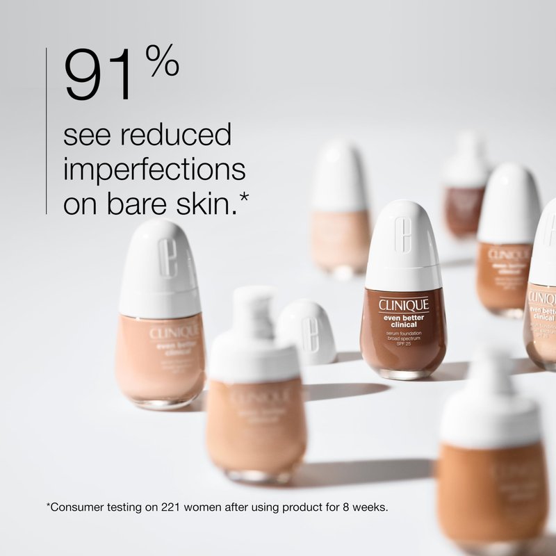 Clinique Even Better Clinical Serum Liquid Foundation SPF 25 With Vitamin C, Salicylic Acid + Hyaluronic Acid For Combination to Oily Skin Types | Full Coverage + Matte Finish, Meringue, 1 Fl Oz