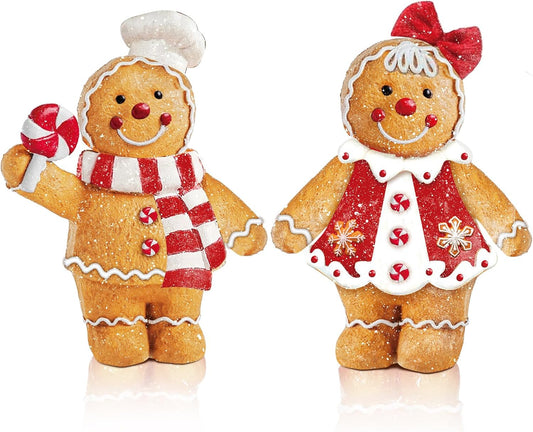 Moucuny Christmas Gingerbread Man Figurines - 2-Piece Resin Decor with Chef Hat & Scarf for Home Kitchen