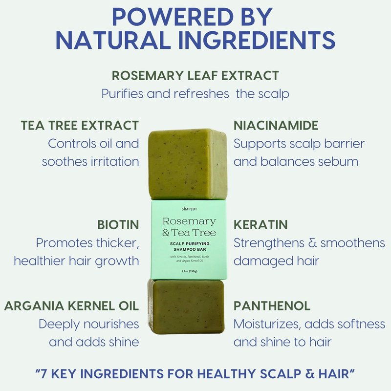 Rosemary & Tea-Tree Scalp Clarifying Shampoo Bar with Keratin, Panthenol, Biotin and Argan-Oil (5.2oz) | Sulfate Free, All Natural, Hair Moisturizing & Nourishing Soap, Deep Cleansing Solid Shampoo