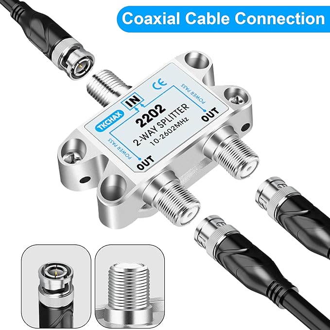 TKCHAX 2 Way Coaxial Cable Splitter,Support 10-2602MHz,RG6 RG59 Compatible,Work with MoCA2.5 and MoCA3.0,CATV, Satellite TV,Antenna,HDTV and Internet
