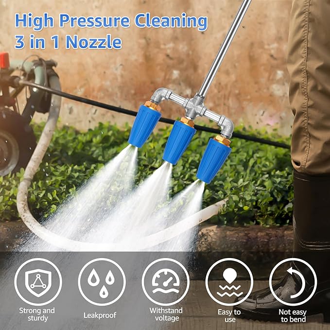 3 in 1 Pressure Washer Nozzle 360Â° Rotating 4000 PSI with 1/4" Quick Connector Pressure Washer Tip Turbine Nozzle Time Saving Triple for Cleaning Driveways Walls Decks