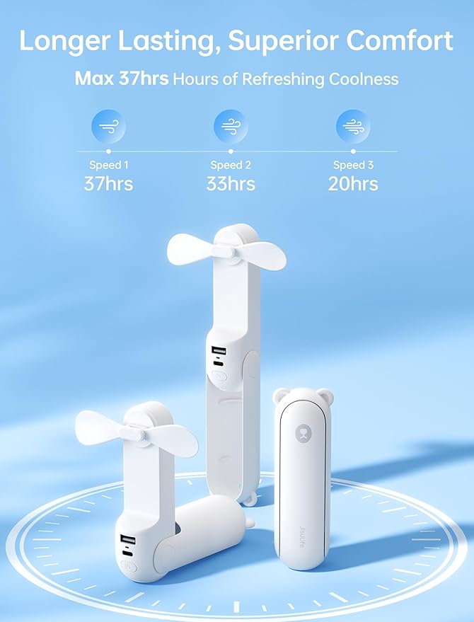 JISULIFE Handheld Fan 8 Plus: All-in-One Mini Fan with 40Hrs Cooling & 4500mAh PowerBank & Flashlight, USB Rechargeable, Portable Pocket Size for Travel, Makeup, Concert, Gifts for Women(White)