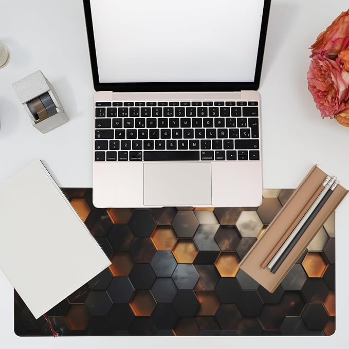 Eflxamz Desk Mat - Golden Honeycomb Technology Large Gaming Mouse Pad With Non-Slip Base and Stitched Edge, Extended Big Computer Keyboard Pad, 35.4"x15.7"
