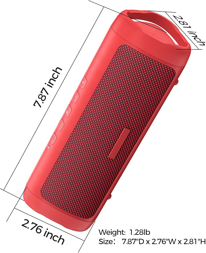 Bluetooth Speaker, 20W HD Sound, Portable Wireless, IPX5 Waterproof, Up to 24H Playtime, TWS, for Home/Party/Outdoor/Camping/Beach Essentials, Birthday Gift for Fathers Day Men Dad Husband (Red)