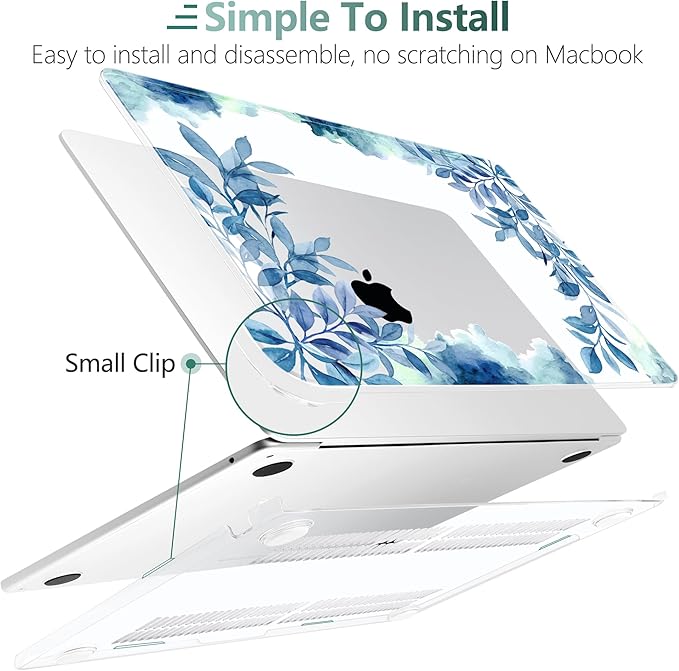 TWOLSKOO for MacBook Air 13 inch Case M5 2026 M4 2025 M3 M2 2024-2022 A3449 A3240 A3113 A2681, Plastic Hard Shell & Keyboard Cover & Screen Film for MacBook Air 13.6 inch Case, Blue Floral