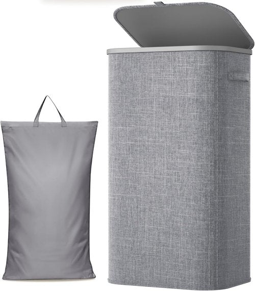 Lifewit 105L Large Laundry Basket - Foldable Hamper with Lid & Removable Bag | Light Gray