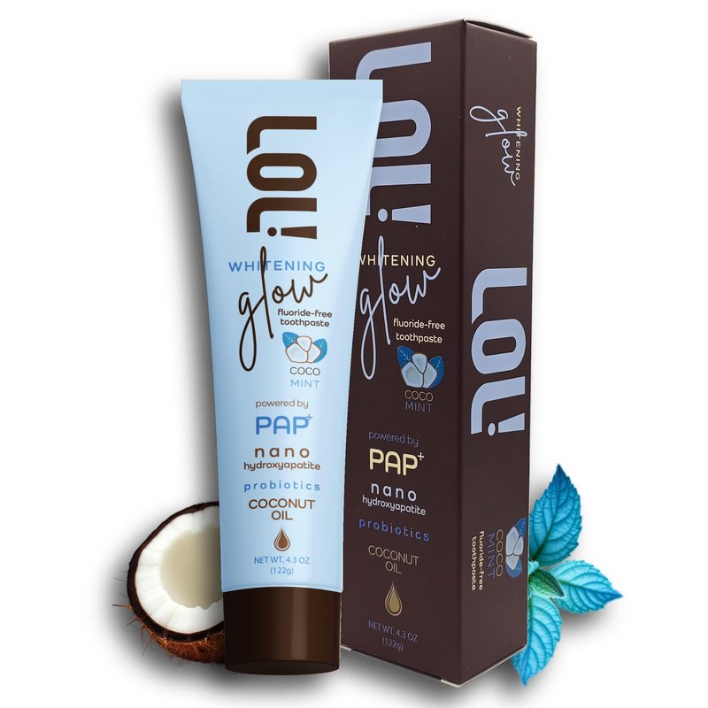 LOL Whitening Toothpaste Sensitive Teeth – Fluoride Free, Pap + Nano Hydroxyapatite Toothpaste, Coconut Oil, Probiotics & Xylitol, Natural Coconut Flavor