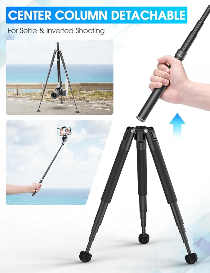 ULANZI MT-63 Portable Vlog Tripod, 57" Foldable Aluminum Alloy Extendable Camera Tripod with 2 in 1 Phone Clip, 360° Ball Head Travel Lightweight Tripod for iPhone/Android/Camera, Load 5KG/11LBS