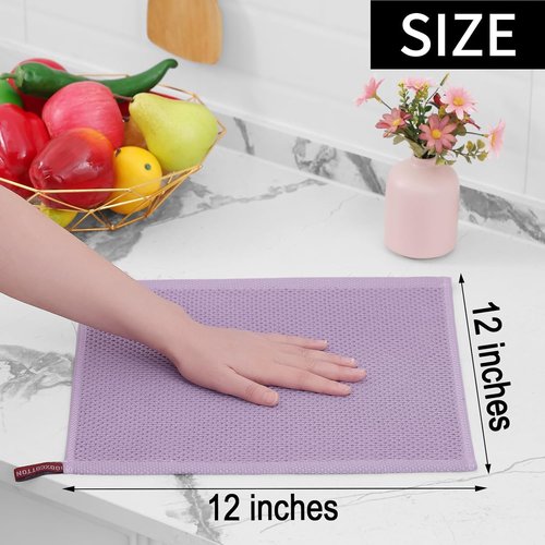 Homaxy Kitchen Dish Cloths - Ultra Soft 100% Cotton Waffle Weave, Quick Drying, 12 x 12 Inches, 6-Pack in Lavender