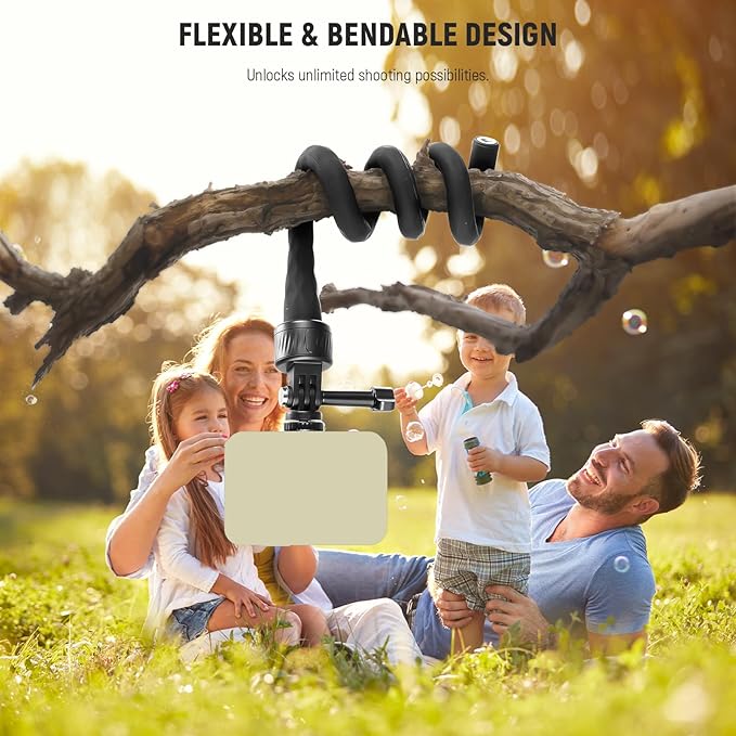 NEEWER Flexible Phone Holder with Magnetic Quick Release Camera Mount Compatible with Insta360 DJI Action 4 iPhone, Bendable Selfie Stick for Shopping Cart/Stroller/Treadmill/Gym, GP-17