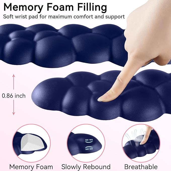 Sushret Cloud Wrist Rest for Computer Keyboard, 4-in-1 Memory Foam Leather Cloud Keyboard Wrist Rest and Mouse Pad Set with Ergonomic Support for Arm and Palm Cushion, Gaming/Work Setup, Dark Blue