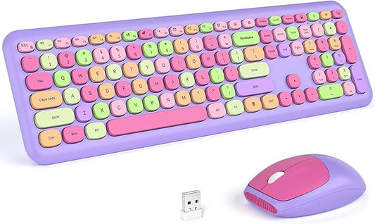 KNOWSQT Wireless Keyboard and Mouse Combo, Pale Purple Full-Sized 2.4G Silent Keycap Colorful Keyboards, USB Dongle Plug Play, Laptop, Windows, PC, Mac, Desktop