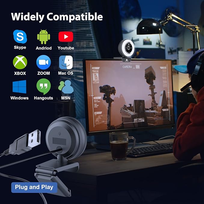 VITADE Zoomable Webcam with Remote Control, 1080P 60FPS Streaming Webcam with Adjustable Ring Light and Tripod, Pro USB 5X Digital Zoom Webcam for Zoom/Skype Teams/Laptop/Mac Windows