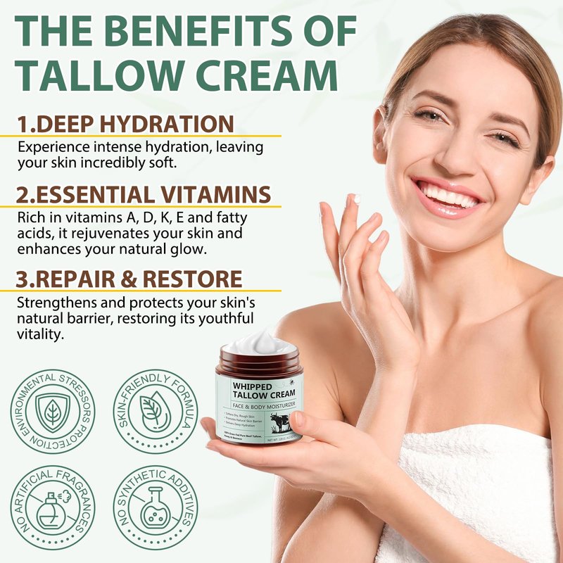 Cacukn Whipped Beef Tallow for Skin, Organic Face Moisturizer with Grass Fed Beef Tallow & Raw Honey, Deeply Moisturizes Face & Body, Reduces Skin Irritation and Sensitivity, 2 Pcs