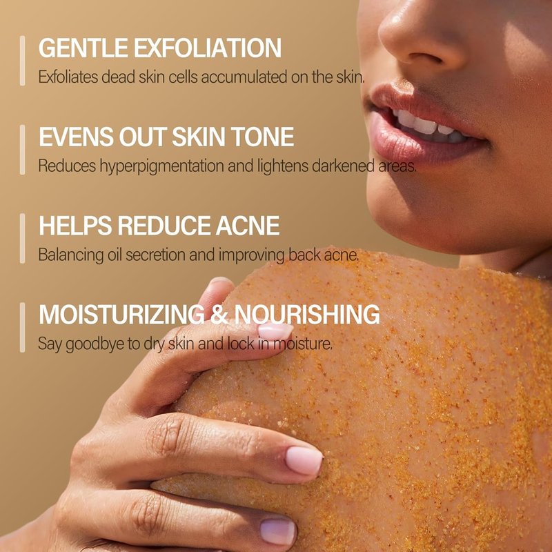 Turmeric Body Scrub - Exfoliating Vitamin C & Collagen Formula | Natural Dead Skin Remover for Smooth Skin
