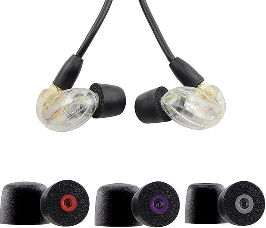 NANLANFAN Replacement Memory Foam Ear Tips for Shure SE215 PRO SE215 SE112 SE315 SE425 SE535 SE846 Aonic4 Aonic5 Earphones, Ultimate Comfort, 3 Pairs (Black, SML)