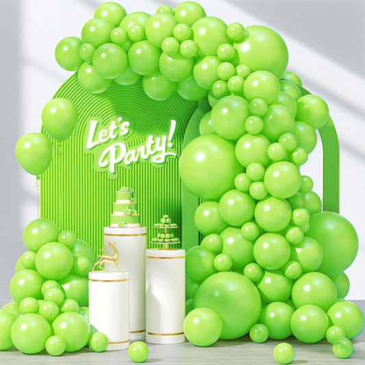 Skiennix Lime Green Balloons - 120pcs in 5-18 Inch Sizes for Dinosaur Baby Shower & Birthday Party Decor