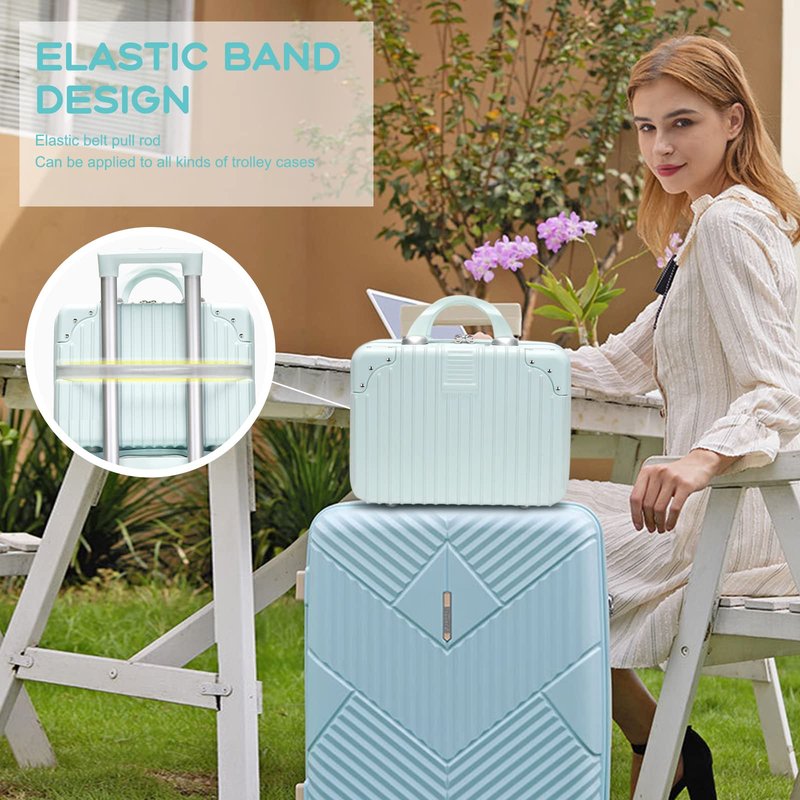 HAHONIA 14 Inch Makeup Travel for Women Girl,11L Hard Shell Vanity Cases with Elastic Band and Zipper, Portable Waterproof ABS Cosmetic Case for Travel