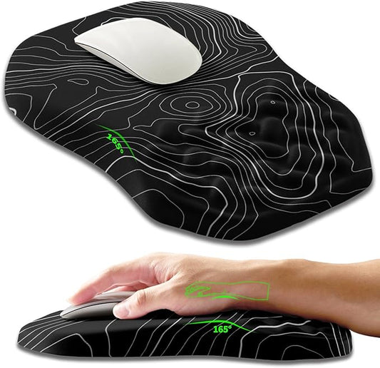 Armanza Ergonomic Slope Mouse Pad Wrist Support, Wrist Rest Mousepad for Carpal Tunnel Pain Relief with Massage Bulge and Slow Rebound Memory Foam (12x8 inch, Black Contour Lines)