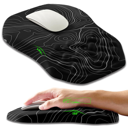 Armanza Ergonomic Slope Mouse Pad Wrist Support, Wrist Rest Mousepad for Carpal Tunnel Pain Relief with Massage Bulge and Slow Rebound Memory Foam (12x8 inch, Black Contour Lines)