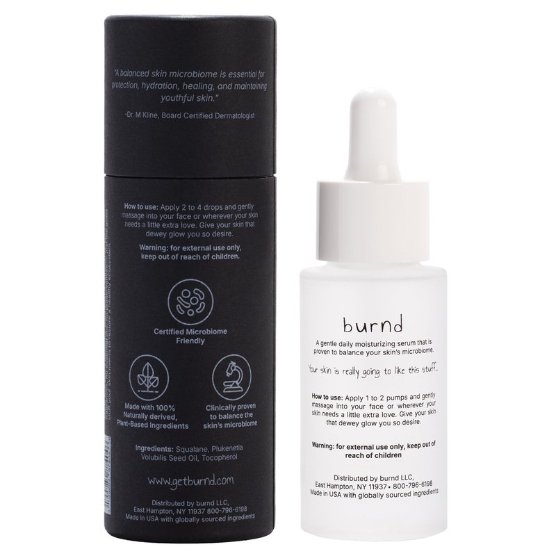 burnd. Microbiome Restoring Face Serum Barrier Repair Moisturizer, Hydrating Facial Serum, organic, Non-Comedogenic, Plant-Based, Preservative-Free Skincare, 1 fl oz