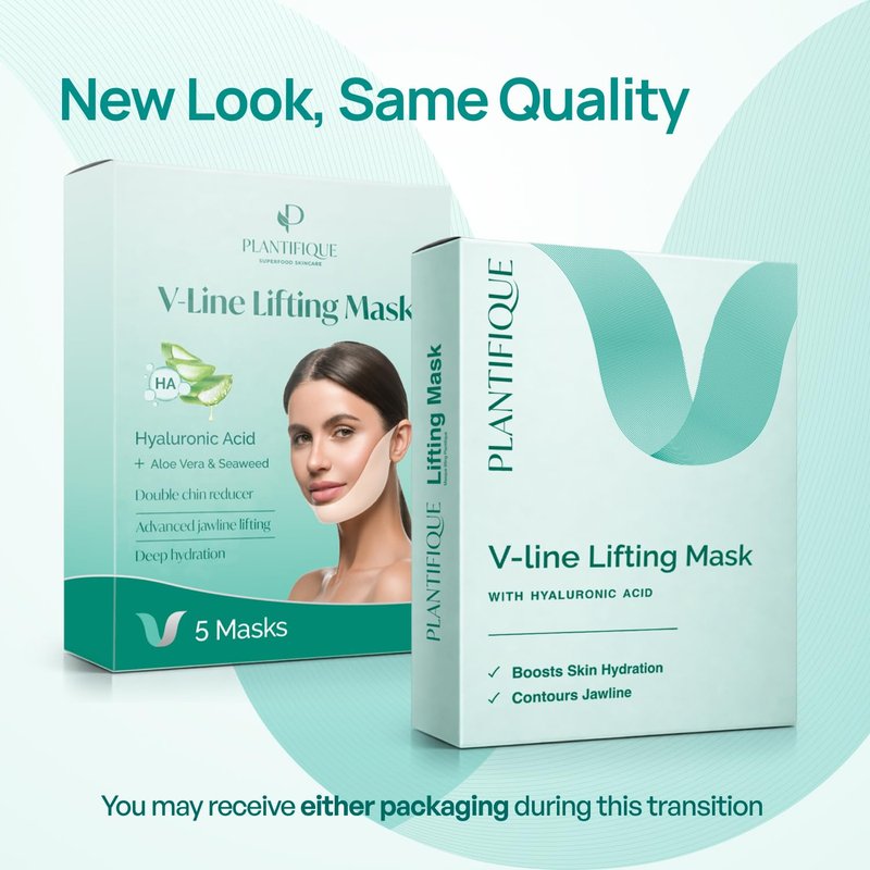 PLANTIFIQUE V-Line Chin Lifting Mask with Hyaluronic Acid & Aloe Vera, 20 Pcs - Double Chin Reducer, Jawline Shaper, Neck Firming and Tightening