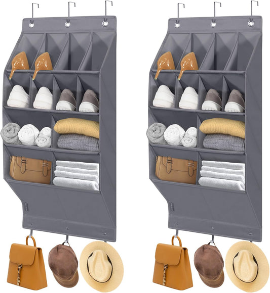 Storage Maniac Over Door Shoe Organizers - 12 Pocket Hanging Shoe Rack for Dorms & Closets | Grey
