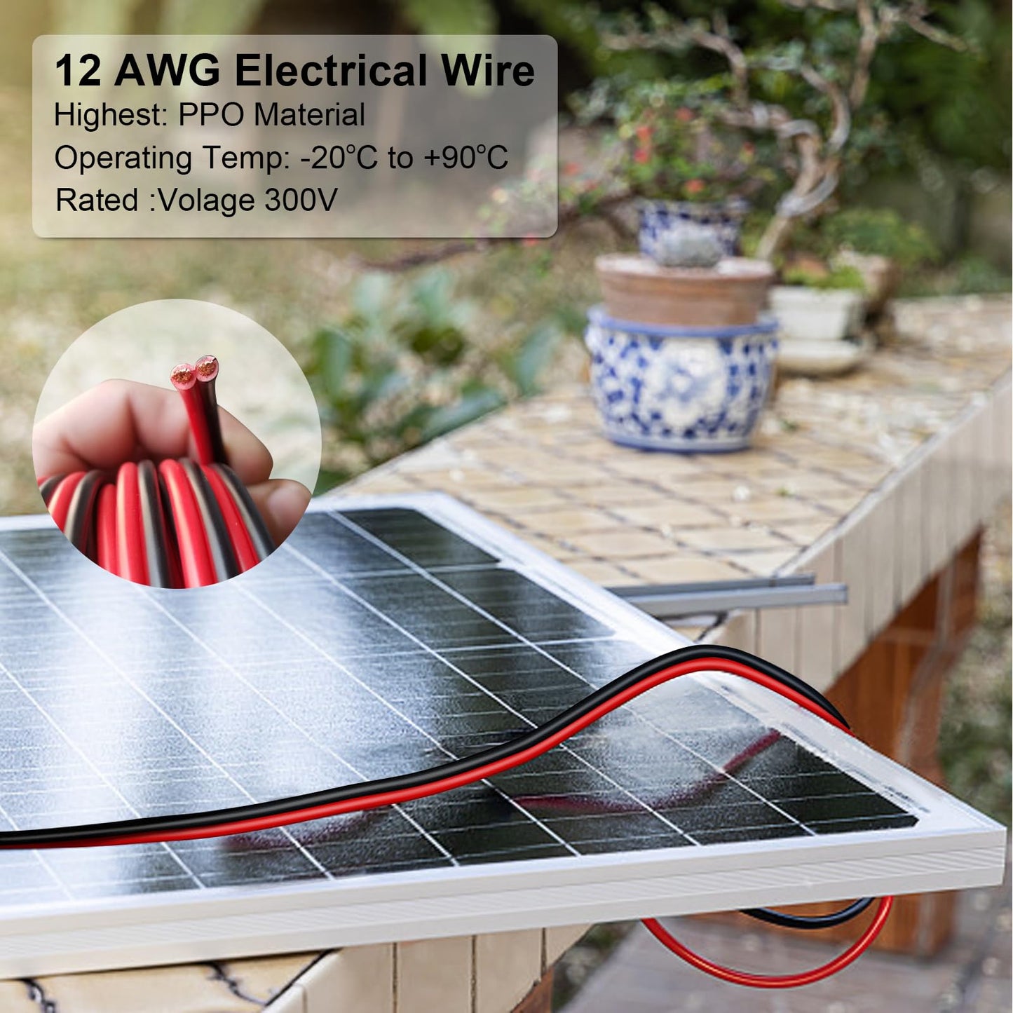 Shirbly 12AWG Tinned Copper Electrical Wire - 50FT, 2 Conductor Parallel, Black, PVC Insulated, Solar Panel, LED, Automotive, RV, Inverter Compatible
