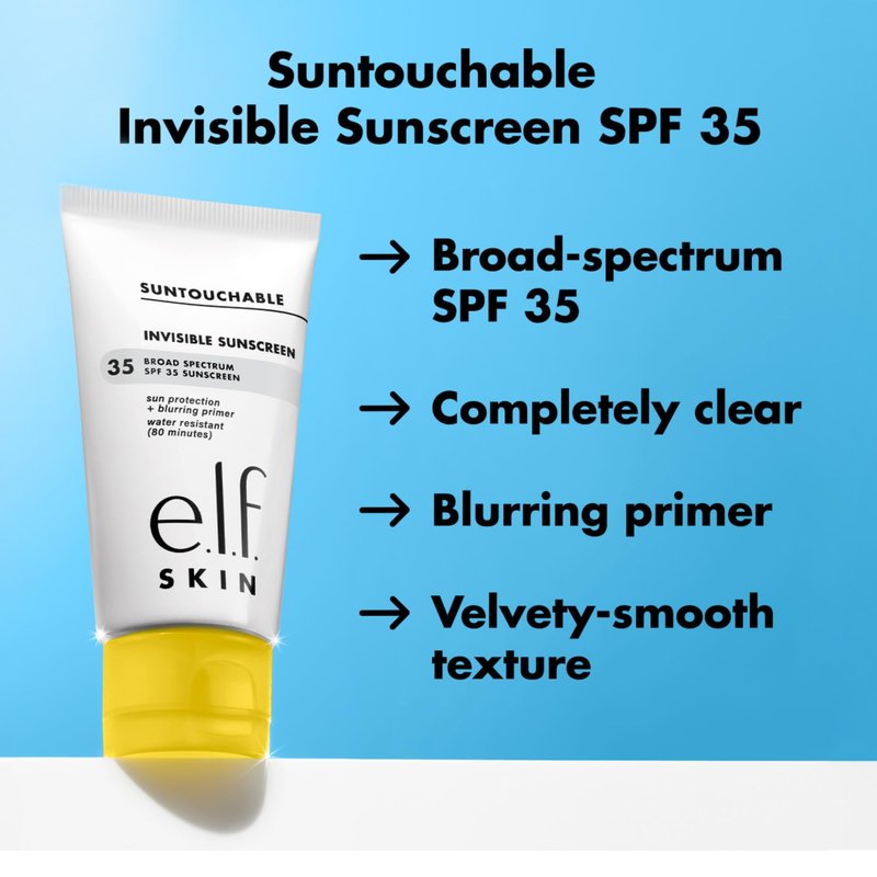 e.l.f. SKIN Suntouchable Invisible SPF 35 Sunscreen, Lightweight Gel for Under Makeup, Daily Face Sunscreen for Women, Vegan & Cruelty-Free