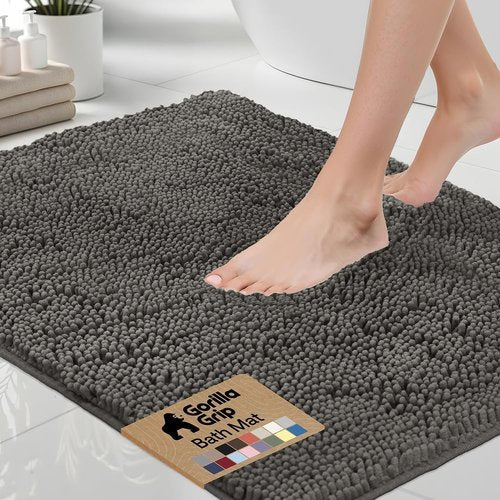GORILLA GRIP Bath Rug Mat - Soft Absorbent Chenille | Quick Dry Microfiber, 60x24 Charcoal