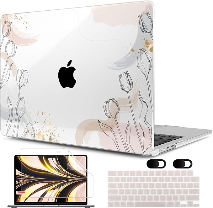 MEEgoodo Case for M5/M4/M3/M2 MacBook Air 13 inch 2026 2025 2024 2022, Fit Model A3449/A3240/A3113/A2681, Case Compatible with MacBook Air 13.6-inch, Engraving Hand Drawn Floral