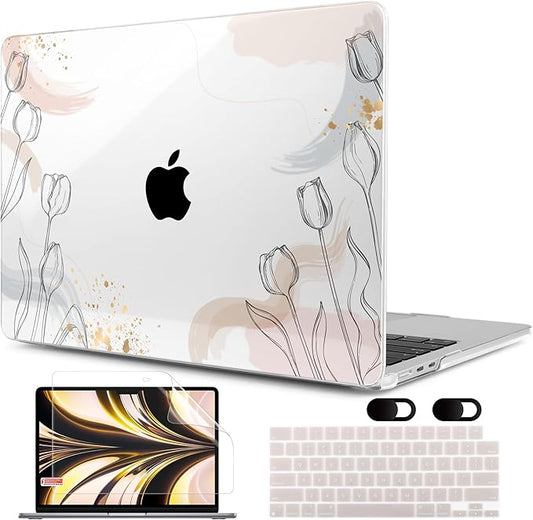 MEEgoodo Case for M5/M4/M3/M2 MacBook Air 13 inch 2026 2025 2024 2022, Fit Model A3449/A3240/A3113/A2681, Case Compatible with MacBook Air 13.6-inch, Engraving Hand Drawn Floral
