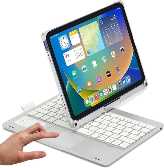 PboyiqiS Keyboard Case for iPad 10.2 9th/8th/7th Gen, Rotating Case for iPad9/iPad8/iPad7 with Backlits Touchpad Keyboard-360° Rotatable Smart Cover with Pencil Holder, Silver