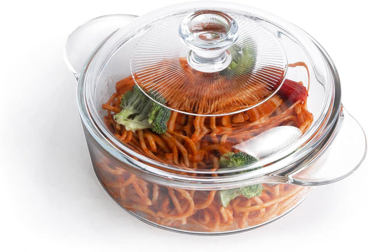 Skiennix Clear Round Glass Casserole - 1-Quart Baking Dish with Lid | Oven, Freezer & Dishwasher Safe