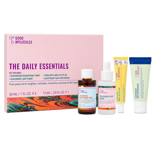 Good Molecules - The Daily Essentials - Niaciamide Brightening Toner (30 ml) - Hyaluronic Acid Serum (30 ml) - Yerba Mate Eye Gel (15 ml) - Silicone-Free Priming Moisturizer (15 ml) - (Set of 4)