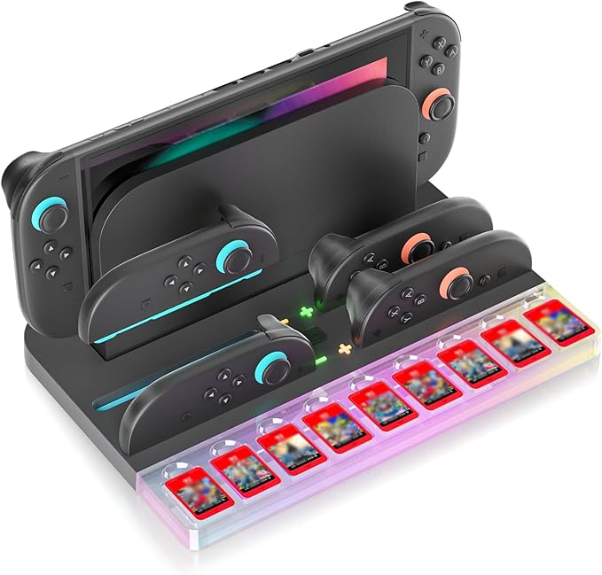 Charger Charging Dock for Nintendo Switch 2 (2025), Charging Dock Station for Joycon 2 with RGB Light Mode, 9 Game Slots, Game Accessories Storage Organizer