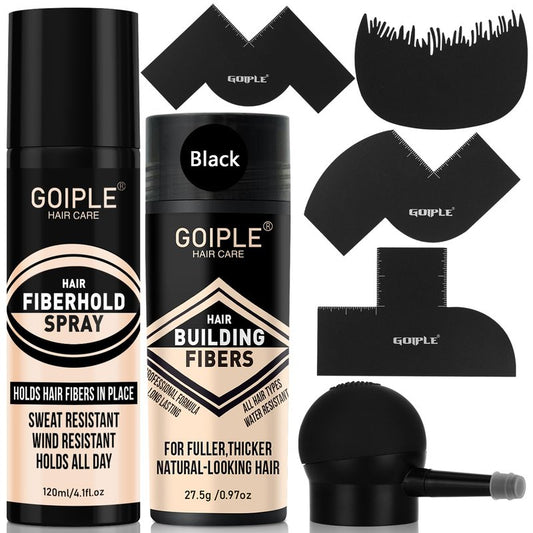 Hair Thickening Fibers&Pump Applicator Set Professional Hair Styling Set- Hair Fibers Barber Enhancement Spray for Mens Hair&Beard- Hairline Enhancer & Volumizing Spray Barber Enhancement Card(Black)
