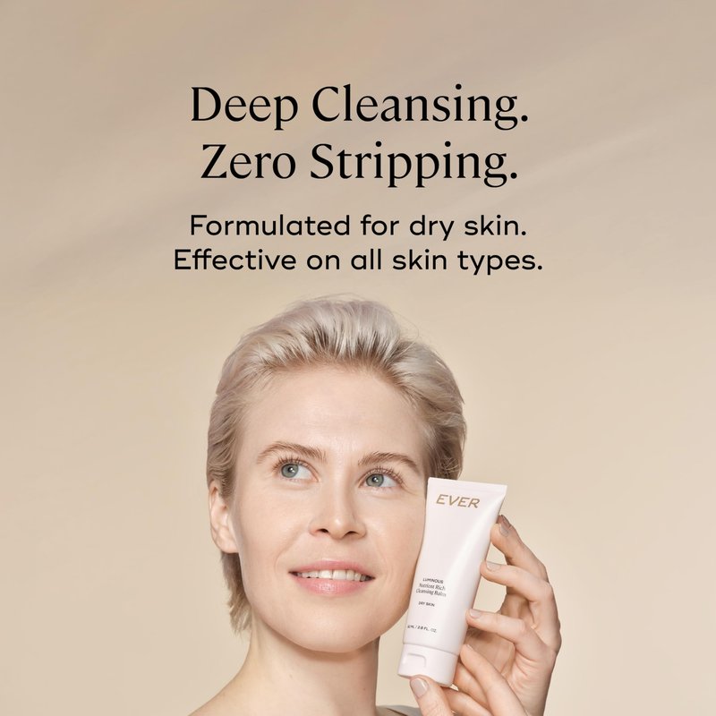 EVER Luminous Nutrient-Rich Cleansing Balm – Vitamin C & Sesame Oil Waterless Facial Cleanser to Remove Makeup, Dirt & Impurities – Nourishing Balm for Dry, Normal & Sensitive Skin, 2.8 fl oz
