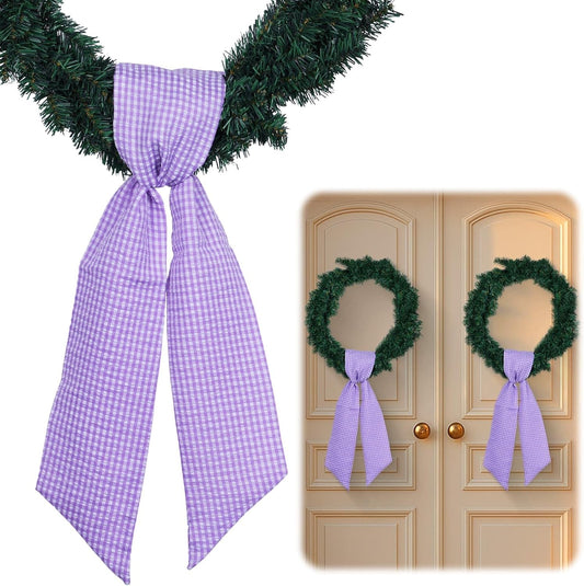 Purple Gingham Bow Set by [Brand Name] - Elegant 2-Pack Door Decoration | 5.12" Wide x 54.33" Long