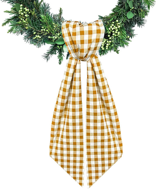 Orange Buffalo Plaid Wreath Sash for Front Door Seersucker Wreaths Satin Sash Burlap Garland Ribbon Accessories for Wreath Yard Doorway Indoor Outdoor Bow Bridal Shower Home Decor,5.1 x 54.3