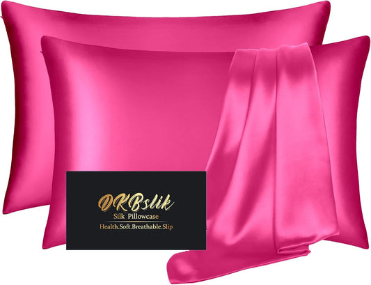 Mulberry Silk Pillowcase Set by Skiennix - Anti-Acne & Hair-Friendly | King Size, Hot Pink - 2 Pack