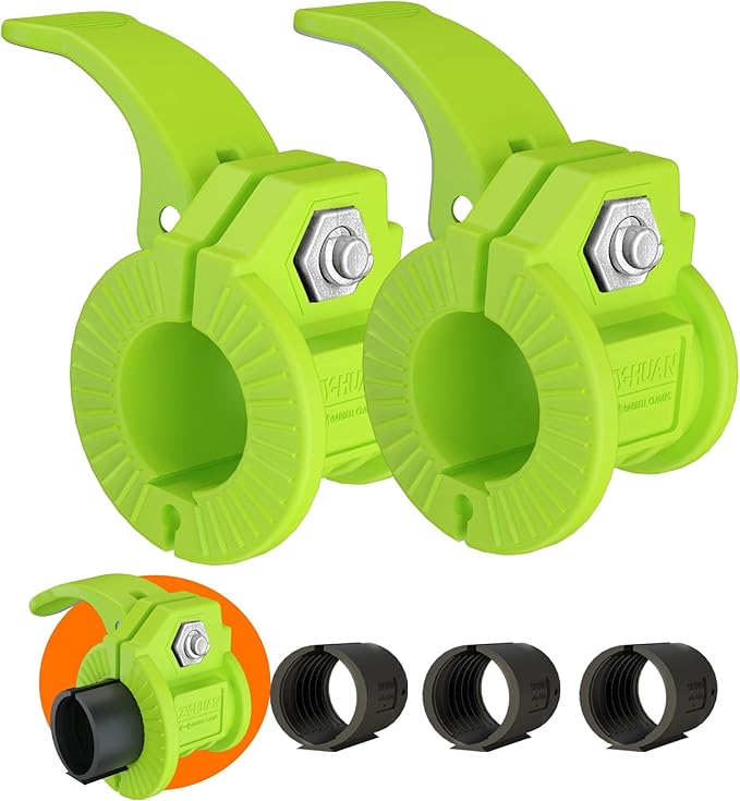 ZY-HUAN Barbell Clips 1 inch Barbell Clamps 0.9-1.18inch Quick Release Weight Clips for Bars Multi-Size Adjustable Olympic Barbell Clamps (Green)