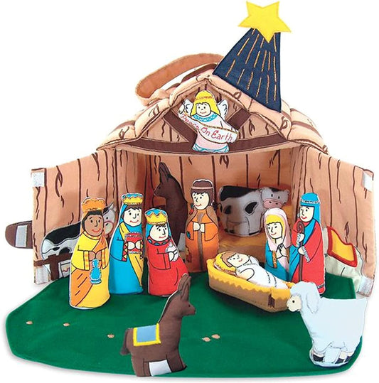 Pockets of Learning Nativity Christmas Manger House Play Set - Interactive Soft Fabric Toy for Toddlers