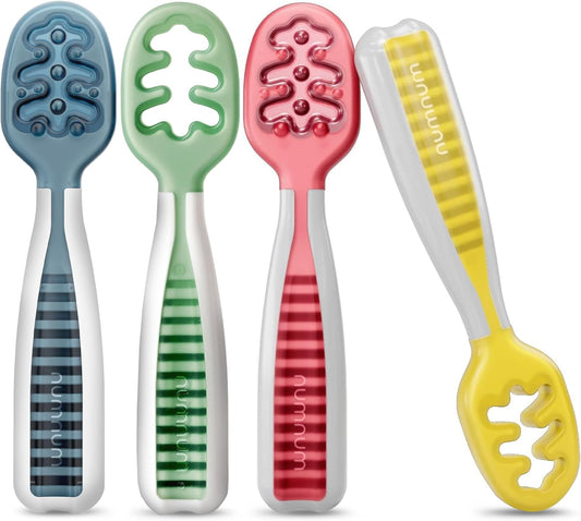 NumNum Baby Spoons Set - Silicone Self-Feeding Utensils for 6+ Months | BPA-Free, 4 Pack in Classic Colors