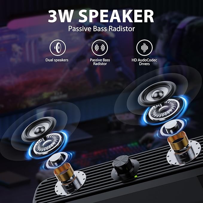 1Mii Computer Speakers for Desktop Laptop Tablet, USB Powered PC Speakers, Small Speakers Wired with Volume Control, Stereo Sound with 3.5mm Audio Plug for Windows Mac Linux PCs
