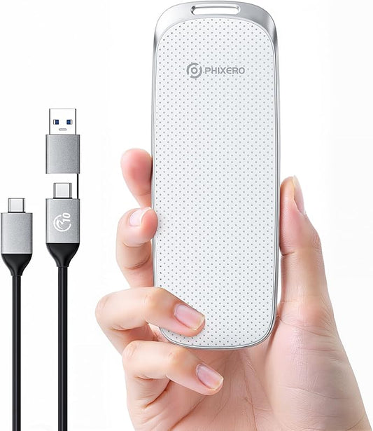 PHIXERO P10PRO External NVMe SSD 2TB, Up to 1050MB/s, USB 3.2 Gen2, Includes 2-in-1 USB C Cable, Portable Hard Drive for iPhone 15/16 PRO/Android/Mac, White