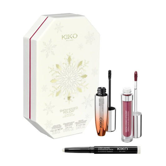 KIKO Milano Snow-Kissed Holiday Glam-Faves Make Up Gift Set, Makeup Gift Set: Volumising Mascara, Matt-To-Shimmering Lipstick And Eyeshadow Stick